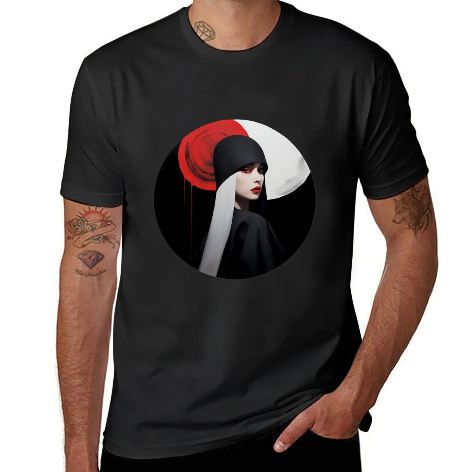 Chic Fashionista Girl on Red Bicycle - Trendy Street Style Digital Art T-Shirt tees plus sizes t shirt men