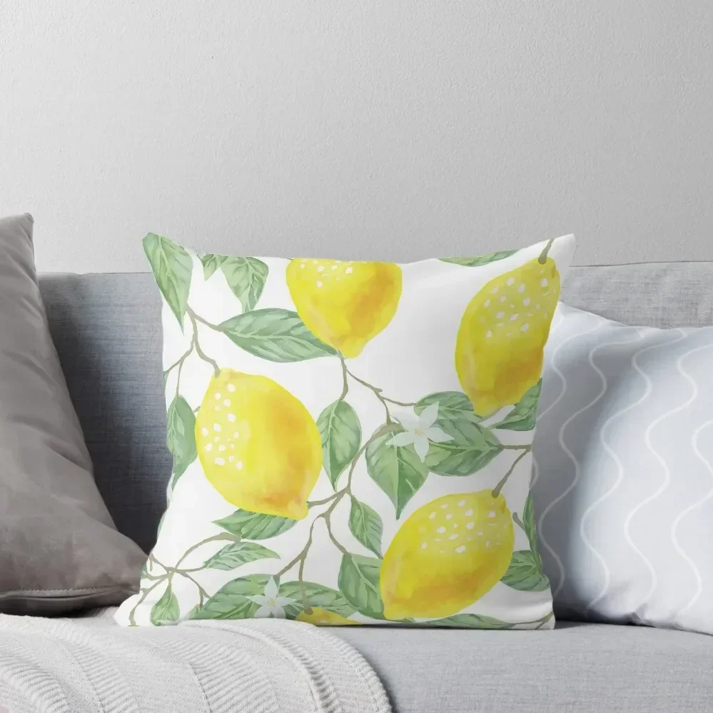 

Lemons and Leaves Watercolor Illustration, The Branches Of The Lemon Tree, Watercolor Lemon Tree, Lemons Throw Pillow