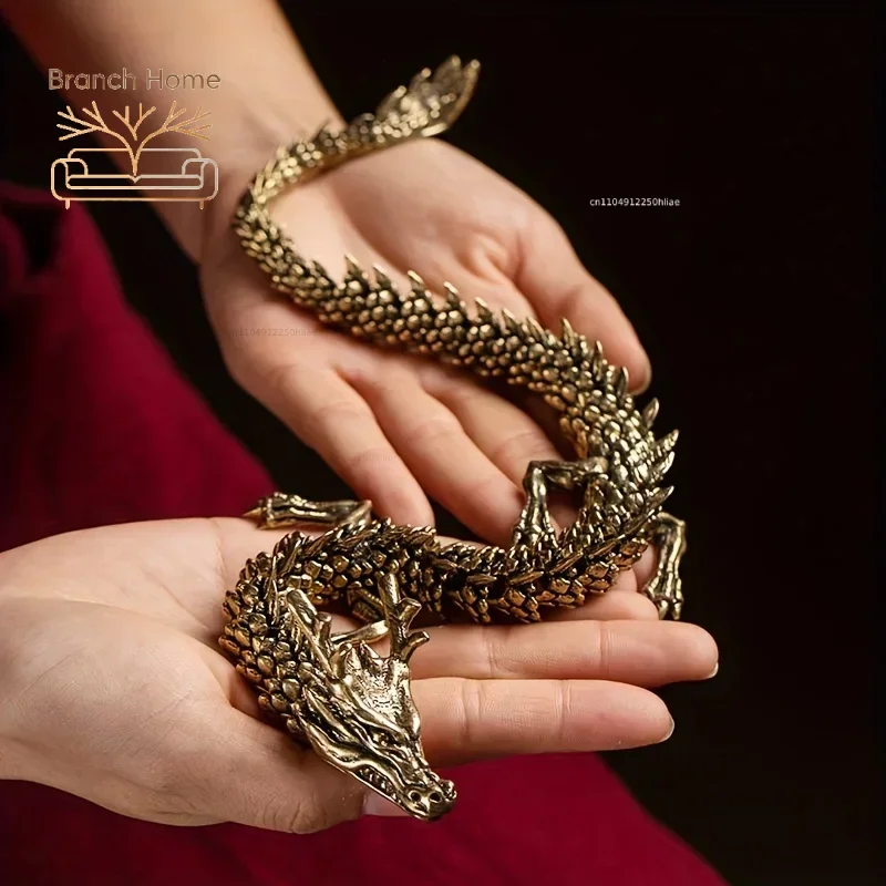 3D Dragon Statue Ornament Moveable Body Joints Antique Brass Lucky Dragon Desktop Office Ornament Crafts Home Decoration Gifts