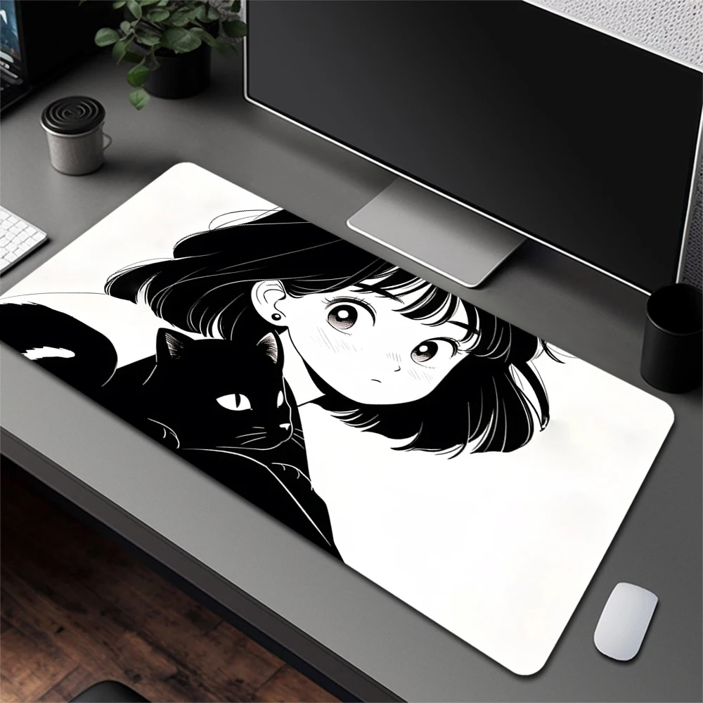 لوحة ماوس ألعاب من السيليكون على شكل قطة سوداء لطيفة للفتيات الجميلات بحافة كبيرة وقفل لوحة المفاتيح ولوحة المفاتيح ومضادة للانزلاق