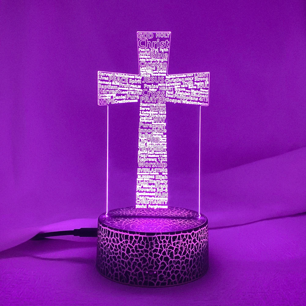 The Holy Bible Psalm Poem Christian Cross Led Night Light for Church Decor Gift for Christians Bedroom Table Lamp Cross Jesus