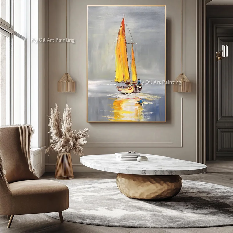 تصميم بسيط مرسومة باليد مجردة أصفر أسود الناس النفط الطلاء على قماش عمل فني شعبي جديد الأخضر البيج جدار ديكور فني #6