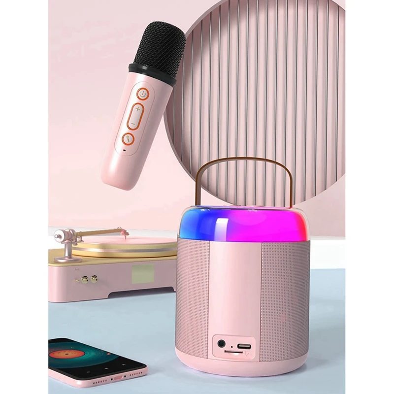 Portable Karaoke Machine Y2 KTV Bluetooth System Wireless Dual Microphone High-Fidelity Stereo Sound Pink-A51M