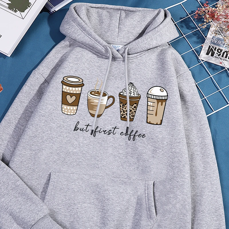 But First Coffee Print Men Sweatshirt Versatile Drawstring Tracksuit Causual Essential Sportwear Unique Comfortable Clothing