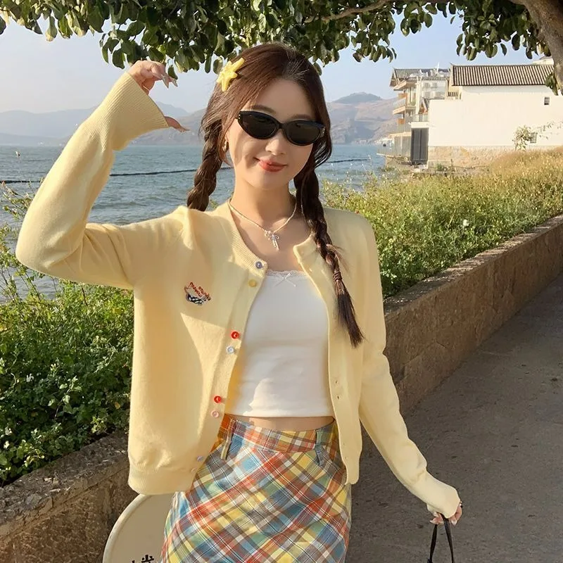 

Solid Color Simple Knitted Jacket Cardigan Women's 2025 Autumn New Korean Style Long Sleeve Women's 2025 New Ins Top