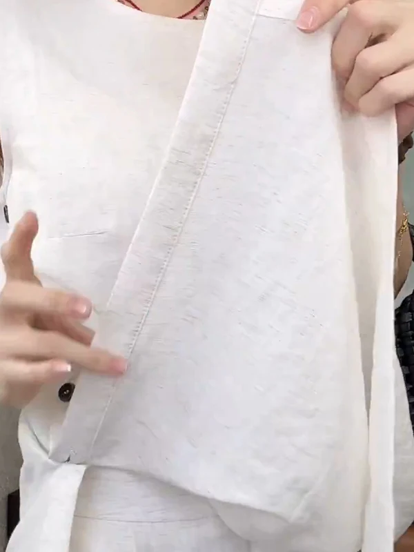 Verão casual linho conjunto de seda feminino respirável solto faion orts saia superior conjunto de duas peças redondo ne ort sve