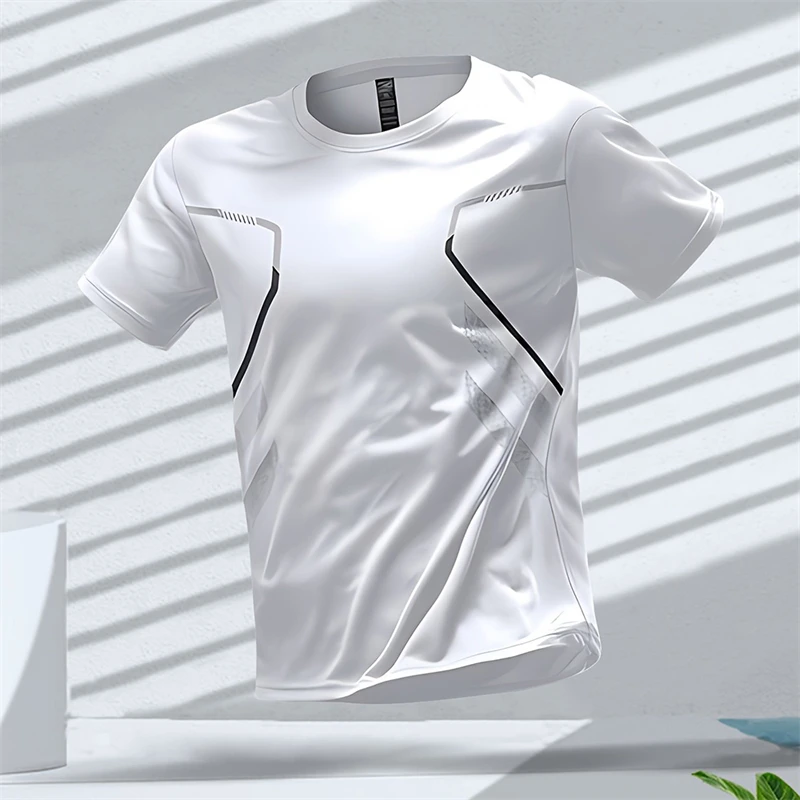 Men\'s T-shirts Sports Run T Shirts Outdoor Workout Quick-drying Breathable Short Sleeve Casual Round Neck Tops Summer Loose Tees