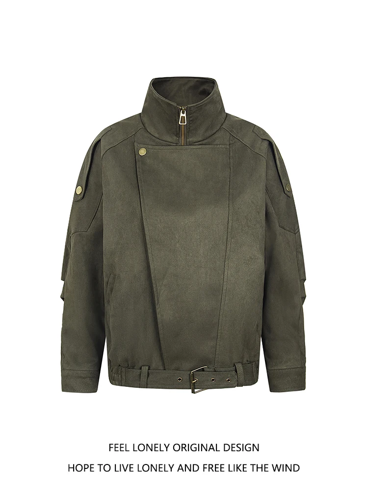 

Мужская замшевая куртка с воротником-стойкой в американском стиле ретро, модный свободный топ, осенне-зимняя верхняя одежда, пальто