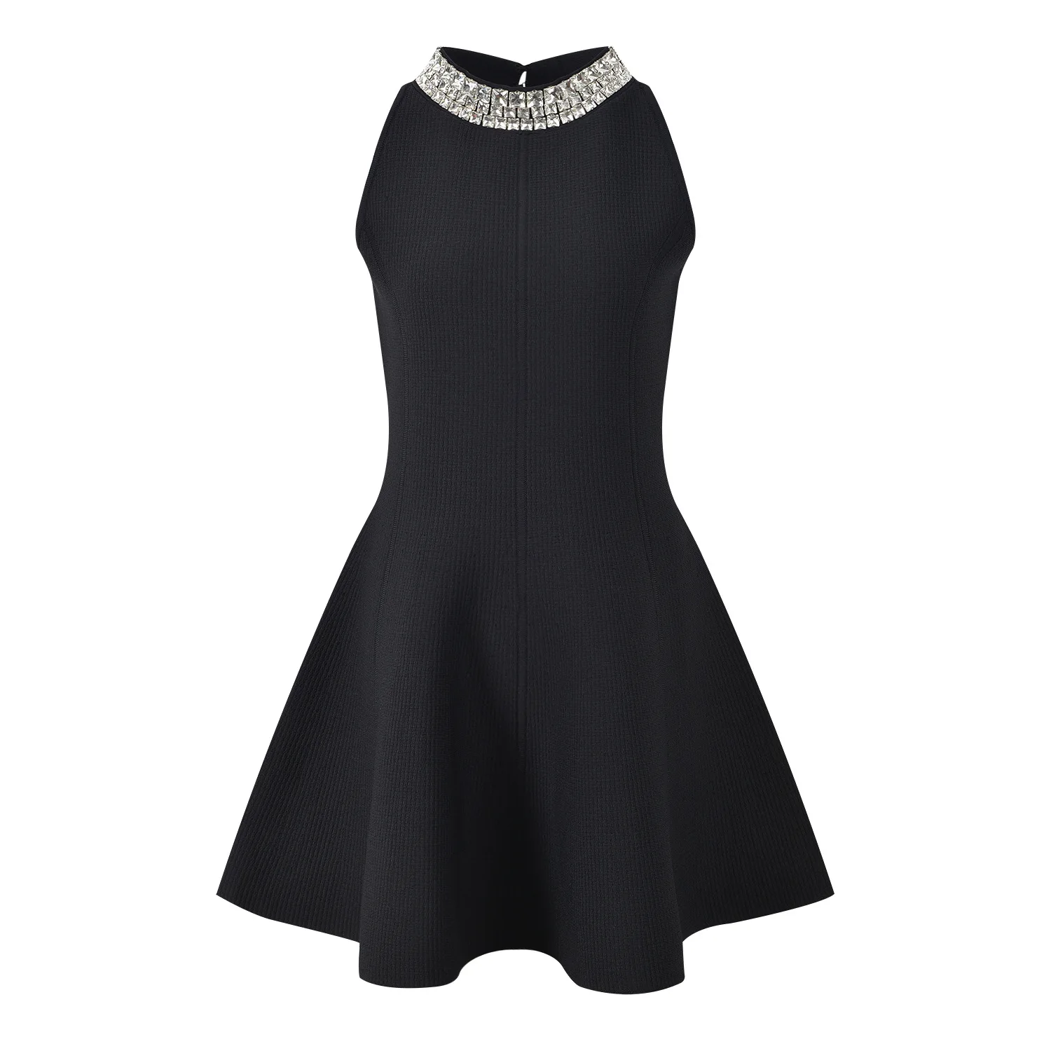 High-End Knitted Bla  Dr French Sle Diamond Embellied Svel Women's Faion Ci Commute A-Line Silhouette