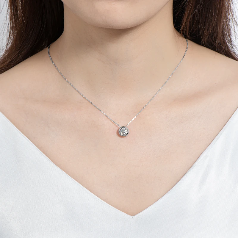 Naszyjnik z moissanitem w oprawie bezel, kształt bąbelka, 1ct 2ct 3ct, D VVS1, dla kobiet i mężczyzn, 100% srebro próby 925, platerowany 18-karatowym różowym złotem, wysokiej jakości biżuteria na prezent. — zdjęcie 7