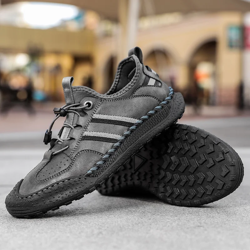 

2025Four Seasons Новые дышащие удобные легкие высококачественные повседневные мужские туфли из натуральной кожи с низким берцем Серый Черный38-46