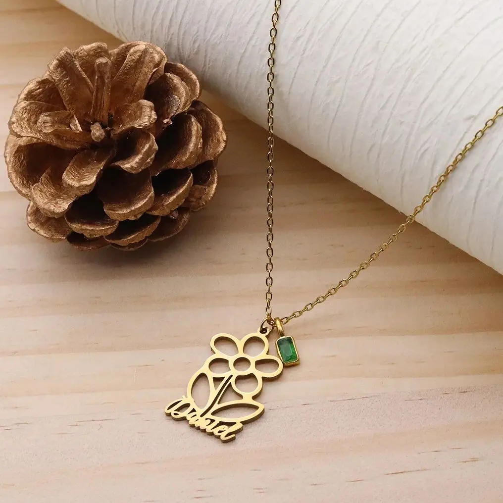 

Todorova Custom Name Lovely Stainless Steel Flower Necklace For Women Fashion Chain Wedding Party Birthday Jewelry Gift