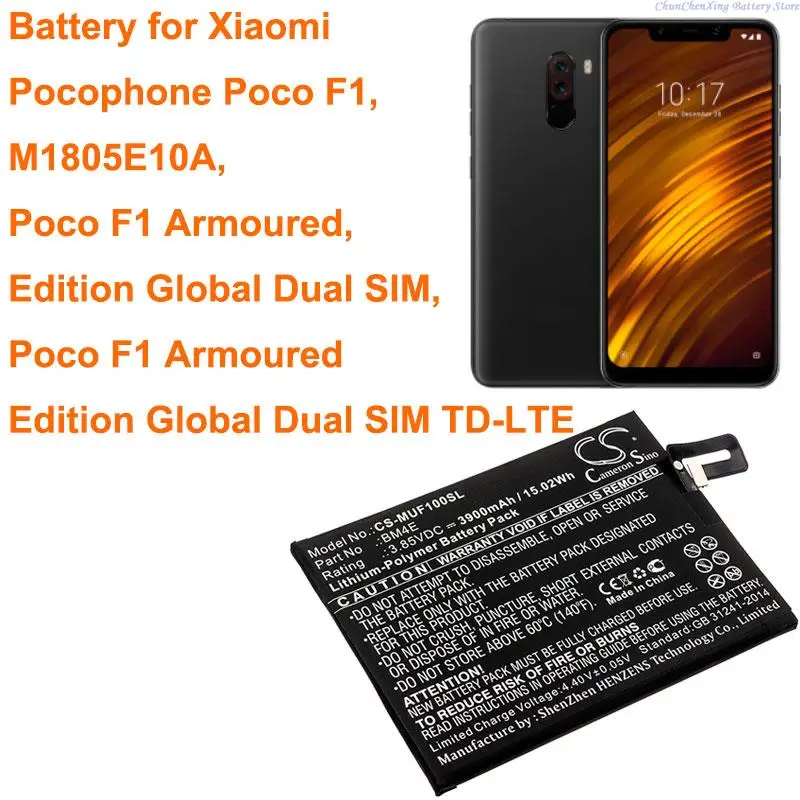 

Аккумулятор BM4E на 3900 мА · ч для Xiaom/Pocophone M1805E10A, Poco F1, Poco F1, бронированная версия Globa