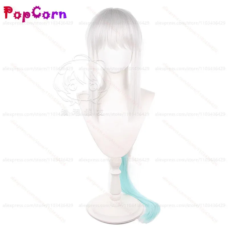 Aa124LQFate Morgan com rabo de cavalo unissex 105 cm de comprimento prata branco verde em camadas gradiente peruca cosplay anime resistente ao calor synt