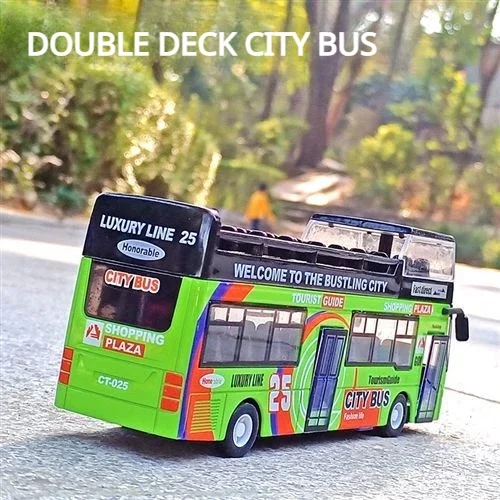 1:32 Double Decker Sightseeing Bus Alloy Car Model Simulation Diecast City Tourist Vehicle Toy Sound Light Collection Kids Gift