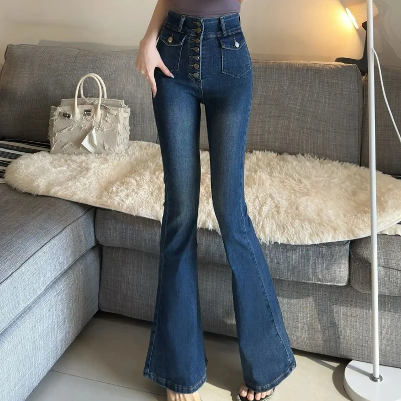 Slim Fit Denim Pants for Women South Korea Skinny Bell Bottom Trousers 2025 Fashion A 2000s Y2k 90s Trend R Womens Flared Jeans