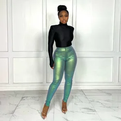 BKLD Women's Slim Fit Casual Pants High Waist Trousers Bag Buttocks Metal Color Hot Silver New Fashion Autumn Y2K Clothes 2026