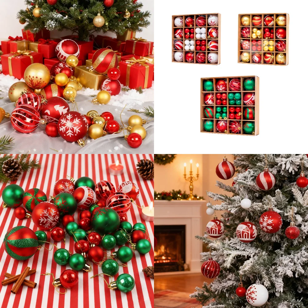Weihnachtsschneebälle-Ornamente, Weihnachtskugeln-Hängekugel-Set (32 Stück 3,5 cm/1,37 Zoll + 12 Stück 6 cm/2,36 Zoll)