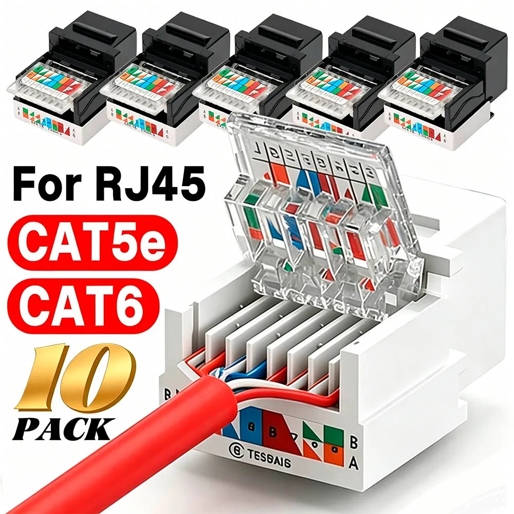 For RJ45 Cat6/Cat5e Ethernet Keystone Jack No Punch-Down Tool-Less RJ45 Module Coupler Ethernet Module Female Jack Wall Adapter