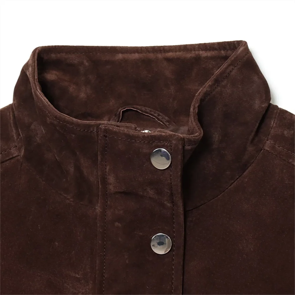 s new women's fashion casual stand up collar long sleeved pocket decoration suede pilot jacket jacket jacket