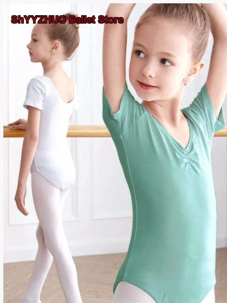 Children's Girls Dance Practice Summer Short Sleeves Basic Training Body Suit Toddlers Chinese Dance Kids