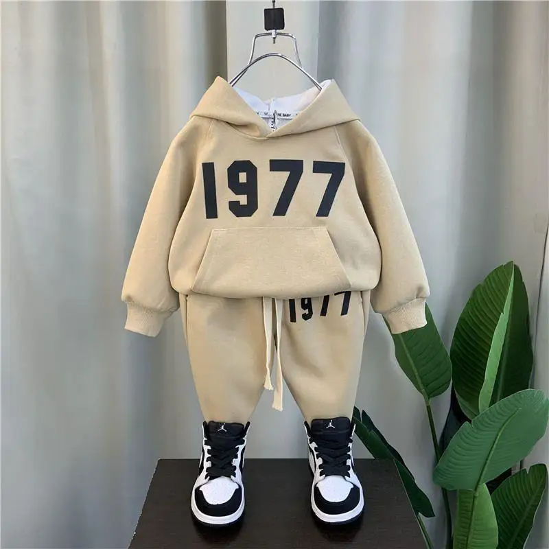 2023 Autumn Children Clothing Set Toddler Boys Cotton Hooded Letter Jacket Coats Pants 2Pcs For Kids Sport Suit 2-10 Years Old