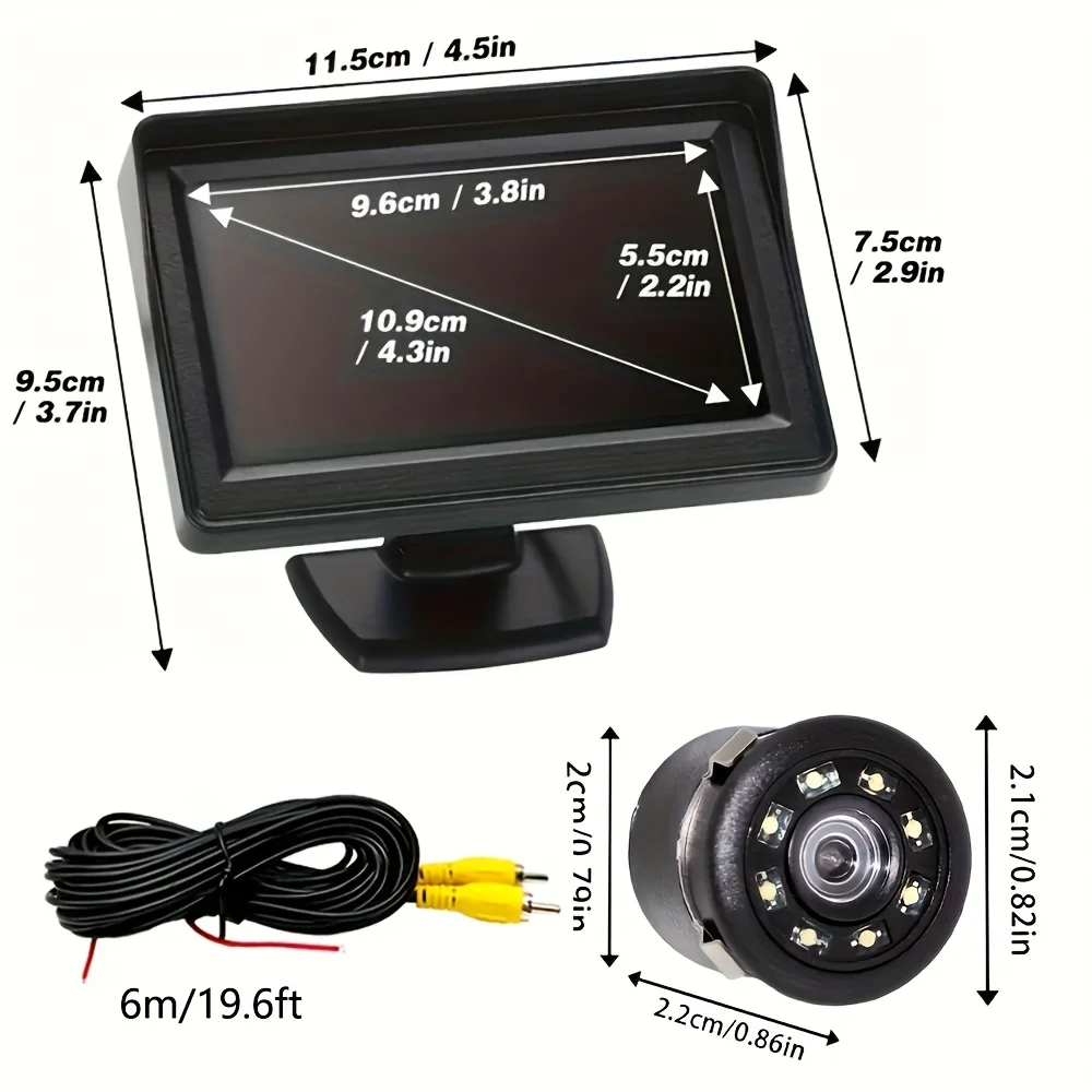 8-LED Full Color Night Vision Rear View Camera with 4.3inch LCD Display, Parking Lines for RV, Truck, Vehicle