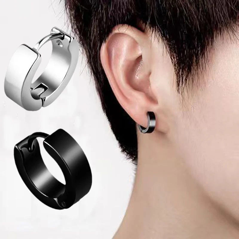 1Pair Punk Stainless Steel Round Circle Hoop Earrings For Men Women Not Fade Ear Rings Hip Hop Male Jewelry