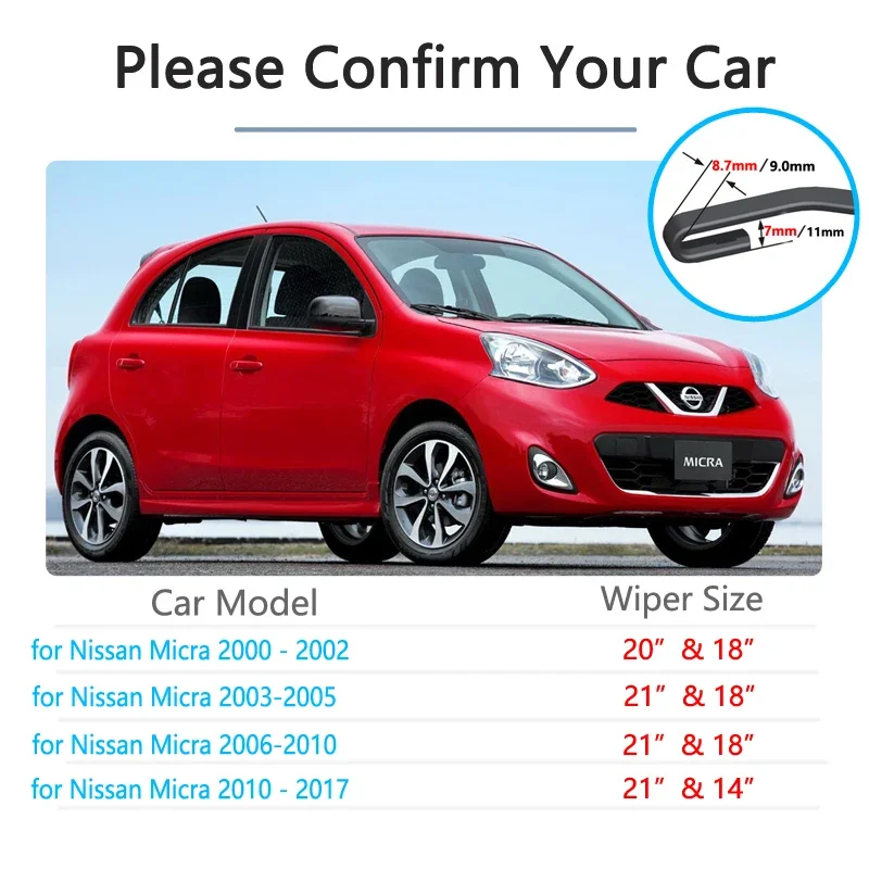 for Nissan Micra 2000~2017 K11 Wiper Blade Car Accessories Stickers Front Windscreen Windshield Wipers 2002 2003 2005 2006 2010