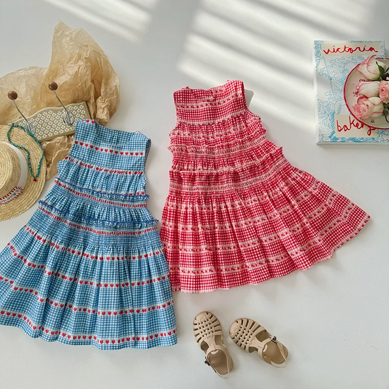 Cherry Print Sweet Beauty Children\'s Dress Korean Children\'s Clothing Summer New Sleeveless Baby Girls Vest Cake Skirt Dress