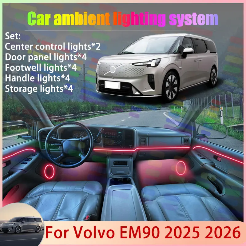

Для Volvo EM90 2025 2026 2/18 в 1, автомобильная атмосферная лампа, RGB абажур, ансамбль, стример, атмосферный набор, автоаксессуары, запчасти
