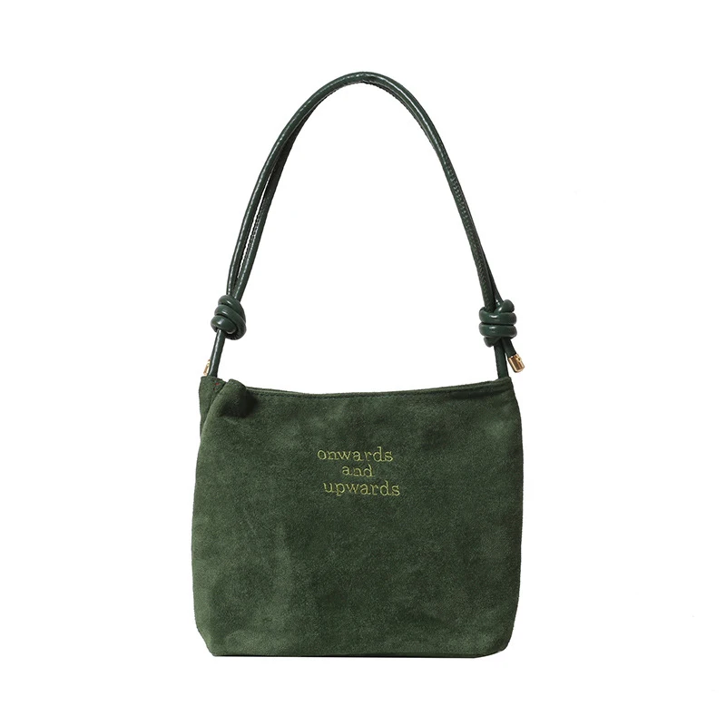Damen-Handtasche aus Wildleder mit großer Kapazität und Buchstabenmuster, magnetische Schnalle, Samt, PU-Unterarmtasche im Retro-koreanischen Stil – Detail 29