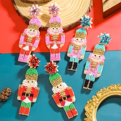 Vedawas Bohemian Handmade Beaded Rhinestones Nutcracker Earrings,Creative Christmas Party Banquet Women Accessories