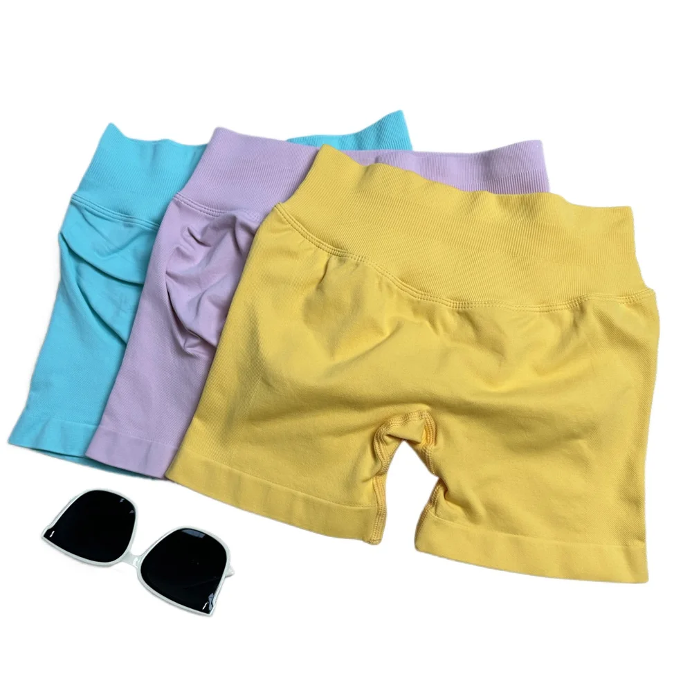 

Brand replacement yoga pants candy-colored three-section waist tight yoga shorts shirring seamless three-point