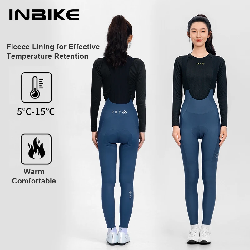 INBIKE Autumn Winter New Style Women's Fleece Bib Trousers High-Waisted Warm Long-Distance Cycling Pants