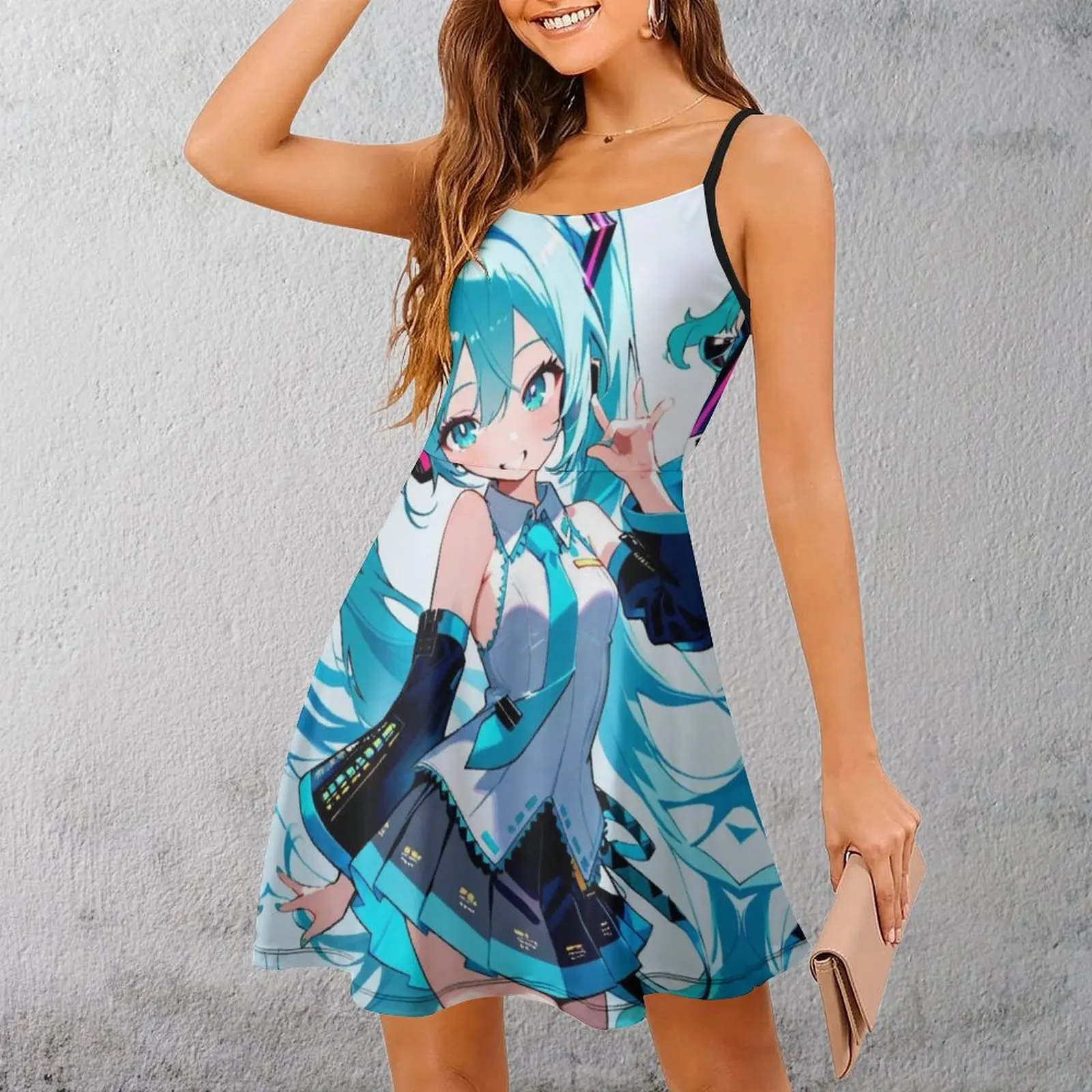 

ミク Leek Girl Princess (7) Cute Sexy Woman's Clothing Women's Sling Dress Humor Graphic Vacations Strappy Dress