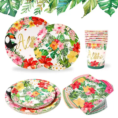Hawaii Tableware Hawaiian Party Decoration Adults Aloha Luau Paper Plates Napkins Tropical Beach Hawaii Birthday Party Supplies