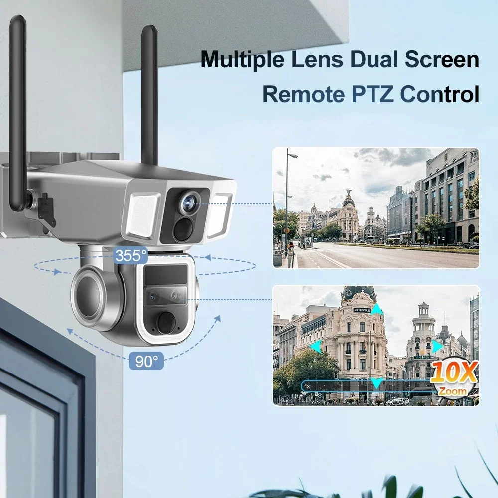 Outdoor Dual Screen 4MP 10x Zoom Dual PIR Auto Tracking CCTV Wireless Waterproof 4G&WiFi 2 in 1 Solar Security Camera