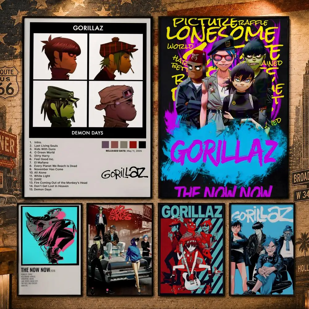 Virtual Band G-GorillazS Poster Vintage Retro Anime Poster Stickers Peel and Stick Wall Art Home Decor