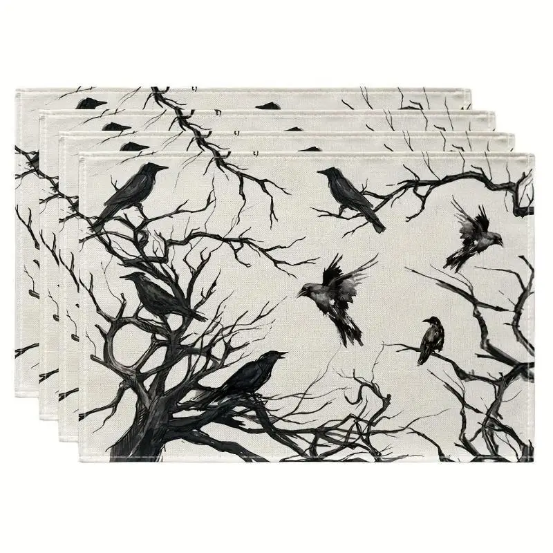 Halloween Crow Table Placemats Accessory For Enhancing Festival Mood At Meals Suitable Household Festival Party Table Plate Mat