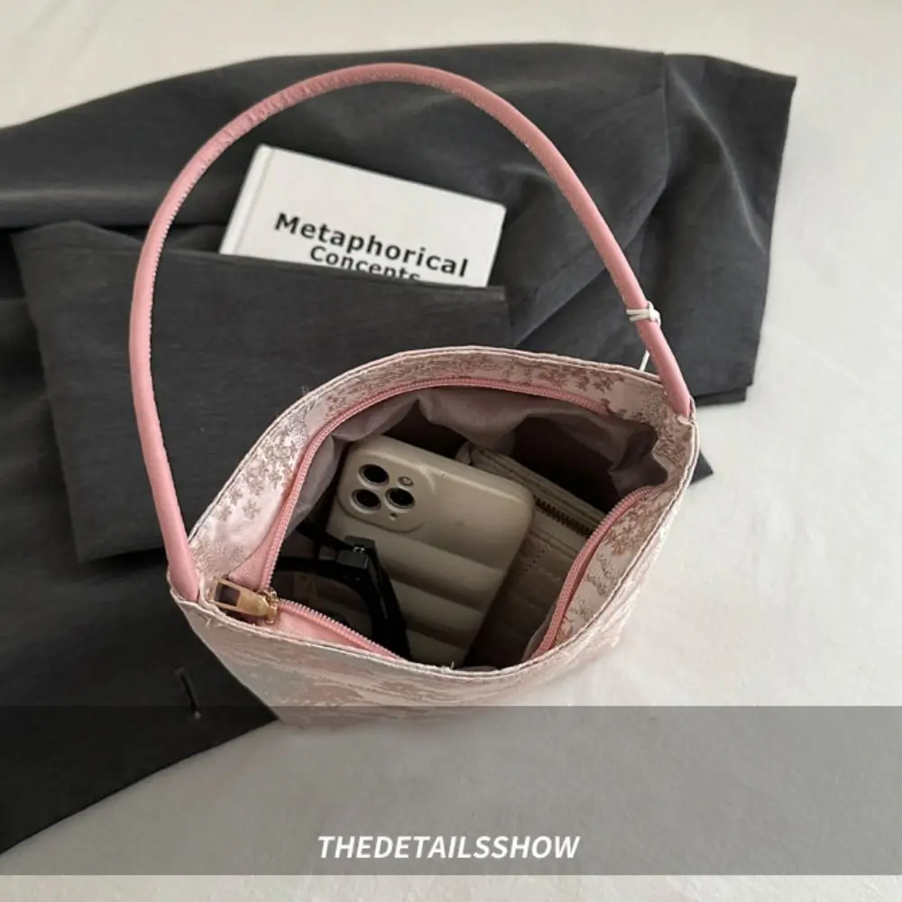 Borsa a tracolla con ricamo stampato carino Borsa di grande capacità Nuova borsa in stile cinese Tote Bag Borsa a secchiello floreale Hanfu da donna