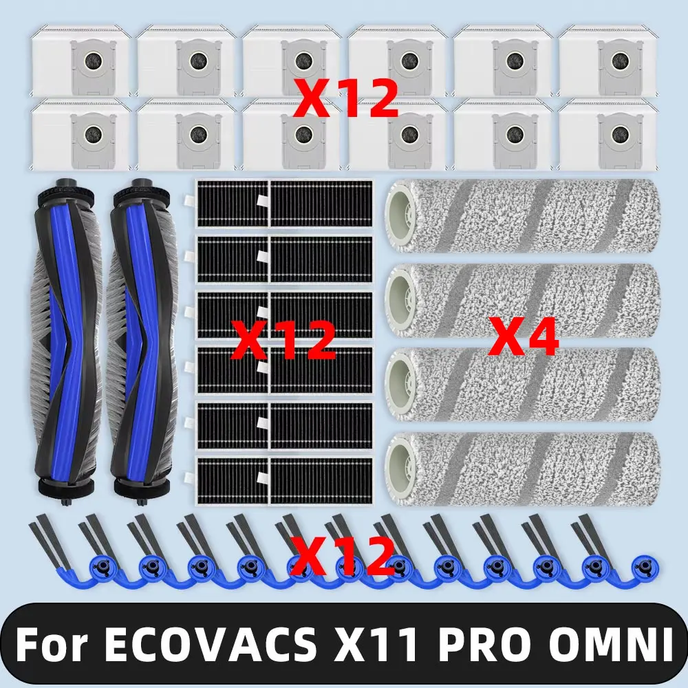 متوافق مع ( ECOVACS DEEBOOT X11 PRO OMNI ) استبدال أجزاء الملحقات الرئيسية فرشاة جانبية فلتر HEPA الأسطوانة ممسحة كيس لجميع الغبار