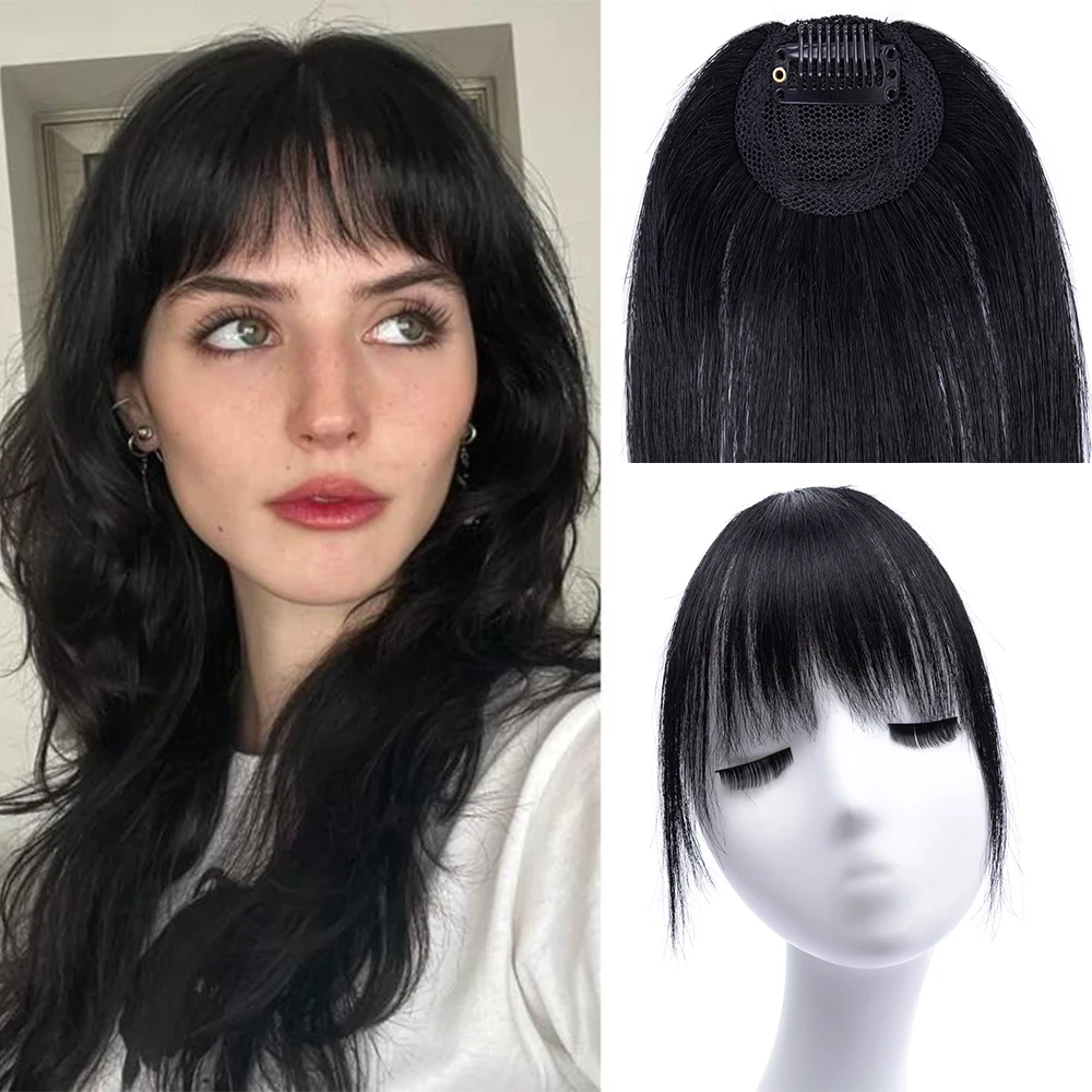 Clip in Fake Bangs Natural Hair Colors with Easy Snap Clips Undetectable Fringe Hairpiece for Instant Style & Forehead Coverage