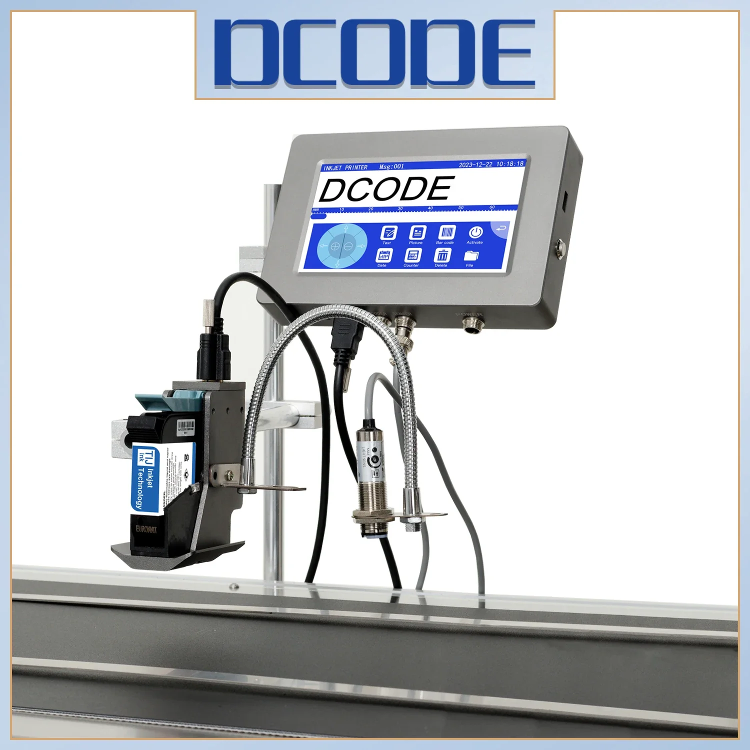 DCODE DW-MAX 12.7/25.4mm TIJ Industrial Online Thermal Inkjet Printer Text QR Barcode Batch Number Logo Date Coding Machine