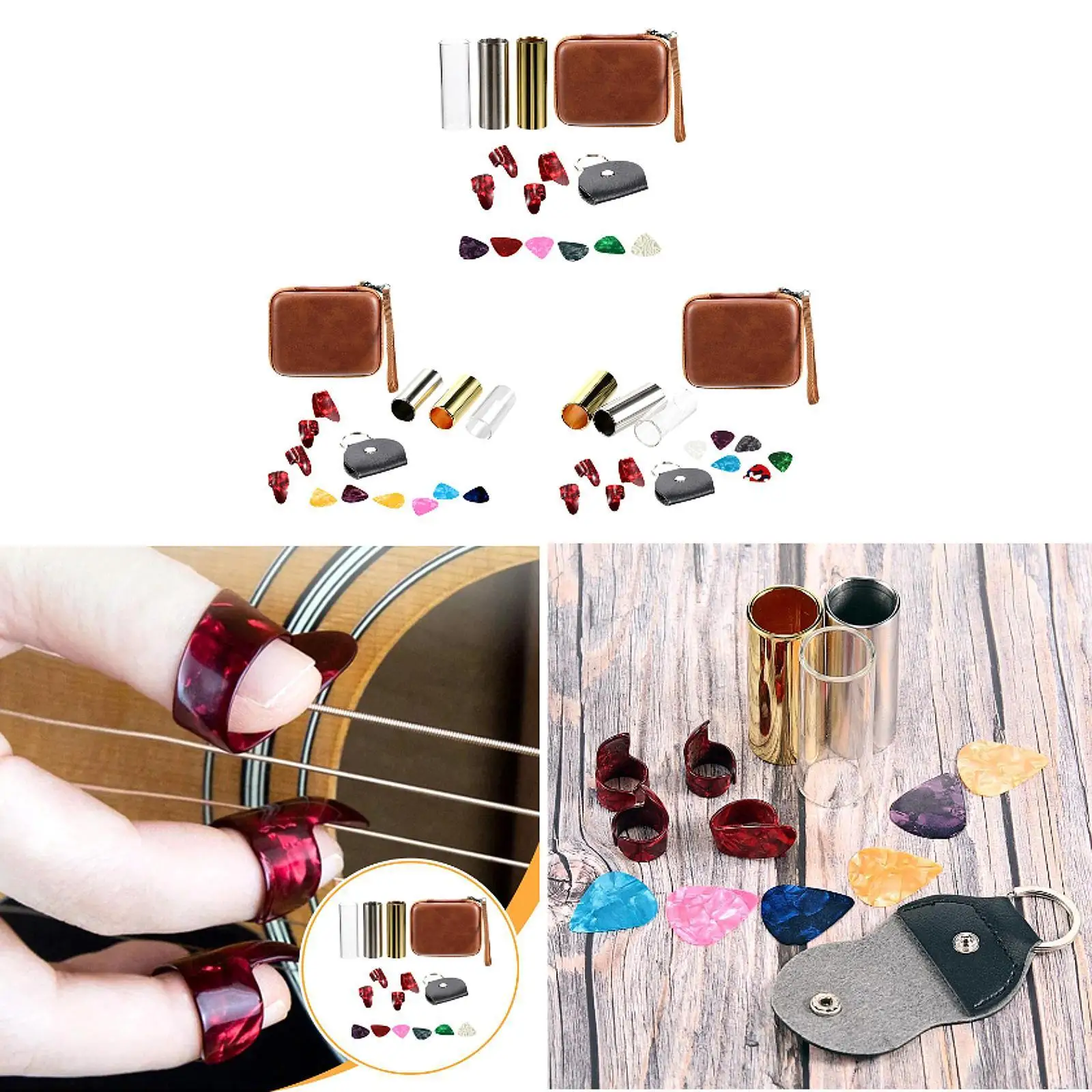 3 Guitar Slides with Bag, Smooth Easy to Carry, Instrument Accessories, Finger Pick and Thumb Pick for Acoustic Guitar Player