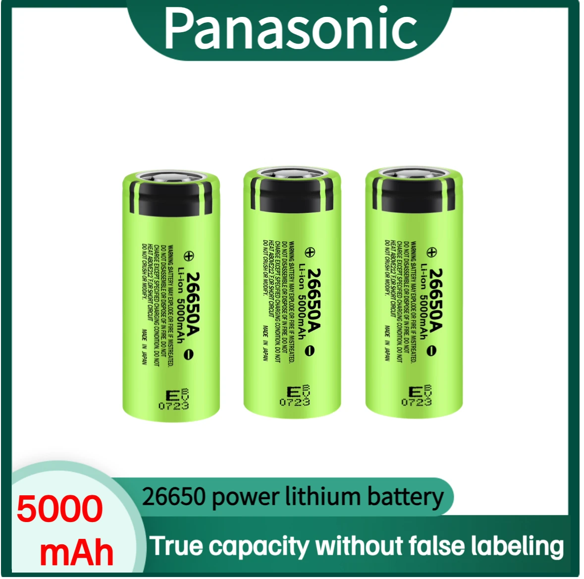 New Panasonic original 26650 20A rechargeable lithium battery 26650A, 3.7V 5000mAh suitable for flashlights