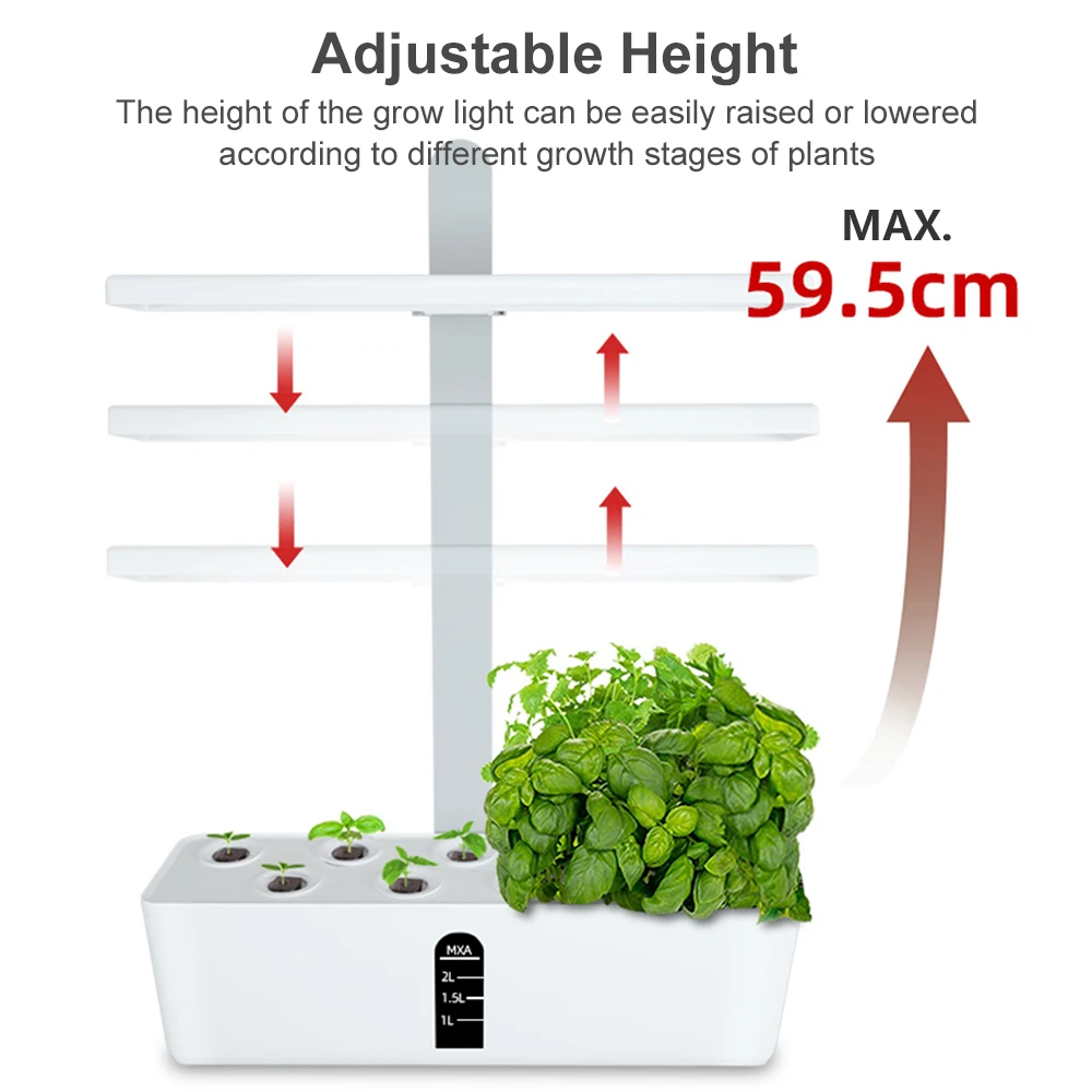 Smart Hydroponics Growing System Indoor Garden Kit 9 Pods Automatic Timing with Height Adjustable 15W LED Grow Lights