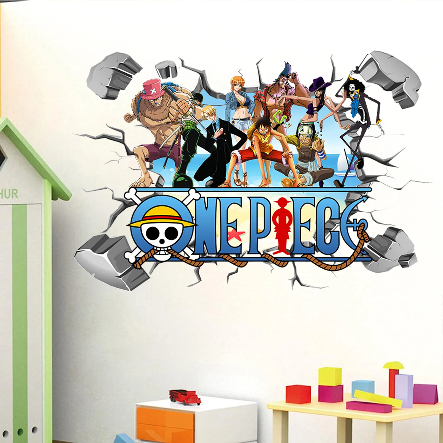 Cartoon One Piece Luffy 3D Wall Stickers For Kids Room Decoration Home Bedroom Decor Movie Self Adhesive Stickers