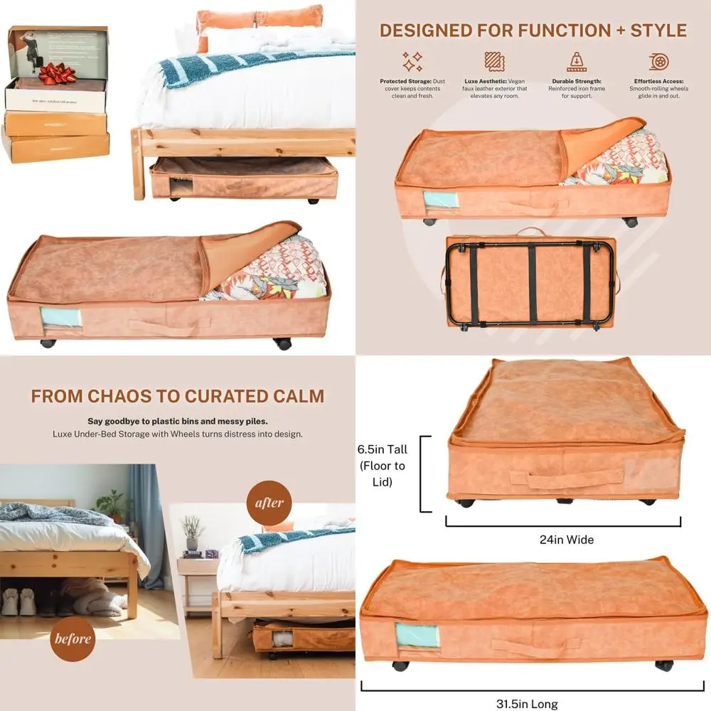 

Премиальный ящик для хранения под кроватью из веганской кожи на колесиках - вместимость 53 л для организации пространства в спальне и гардеробной