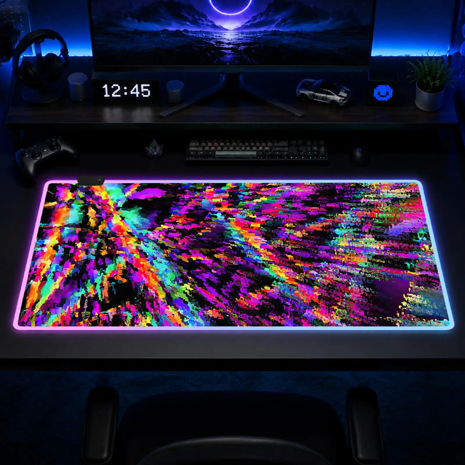 

Glitch Mouse Pad Gaming Anime Mouse Pad XXL RGB Desk Mats LED Table Pads Backlit Rubber Desktop